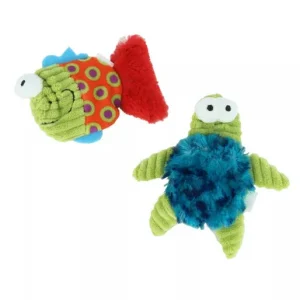 Turbo Whimsy Fish & Turtle Plush Cat Toys, 2