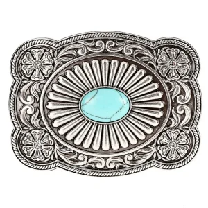 Unisex M&F Silver Concho Buckle with Turquoise Stone