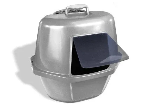 Van Ness Plastics Enclosed Corner Cat Litter Box Silver LG - Image 2