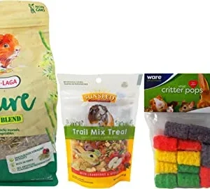 Versele-Laga Nature Forage Blend Guinea Pig Food (3 Lbs) with Sunseed Trail Mix Treats (5 Ounces) – Plus Chews and Fun Animal Facts Booklet Bundle