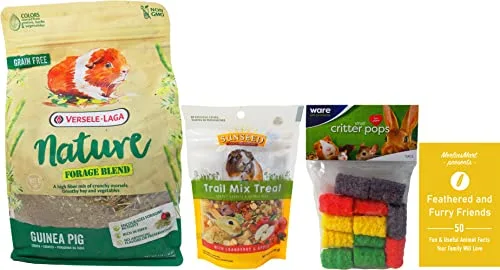 Versele-Laga Nature Forage Blend Guinea Pig Food (3 Lbs) with Sunseed Trail Mix Treats (5 Ounces) – Plus Chews and Fun Animal Facts Booklet Bundle
