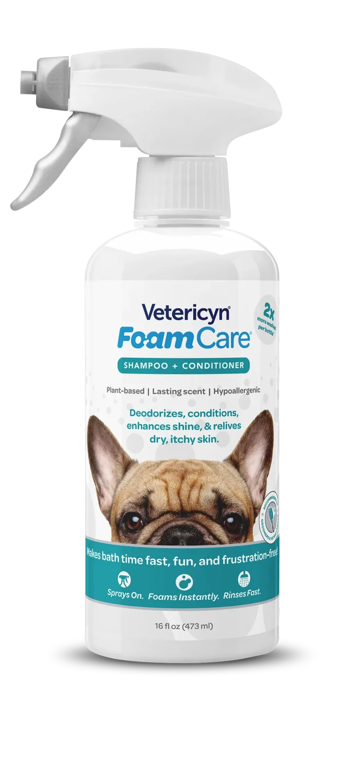 Vetericyn FoamCare Sprayable Shampoo + Conditioner for Dogs & Cats, 16-ounce