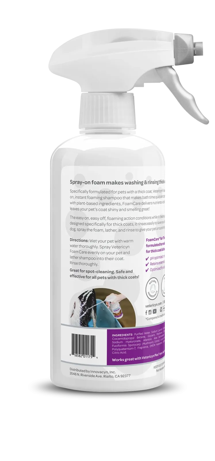 Vetericyn FoamCare Sprayable Thick Coat Shampoo + Conditioner for Dogs & Cats, 16-ounce - Image 2