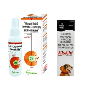 Vetoquinol Dermichlor Spray (100ml) and Intas Kiskin Lotion for Dogs and Cats (100ml) Combo