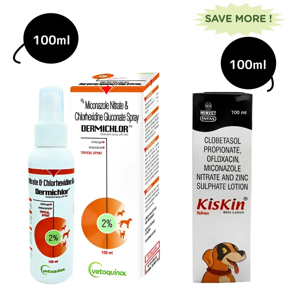 Vetoquinol Dermichlor Spray (100ml) and Intas Kiskin Lotion for Dogs and Cats (100ml) Combo - Image 2