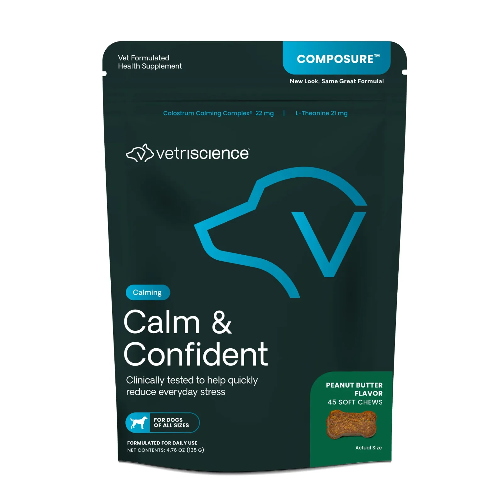 VetriScience Composure Calming Soft Chews Dog Supplement Peanut Butter 45 ct