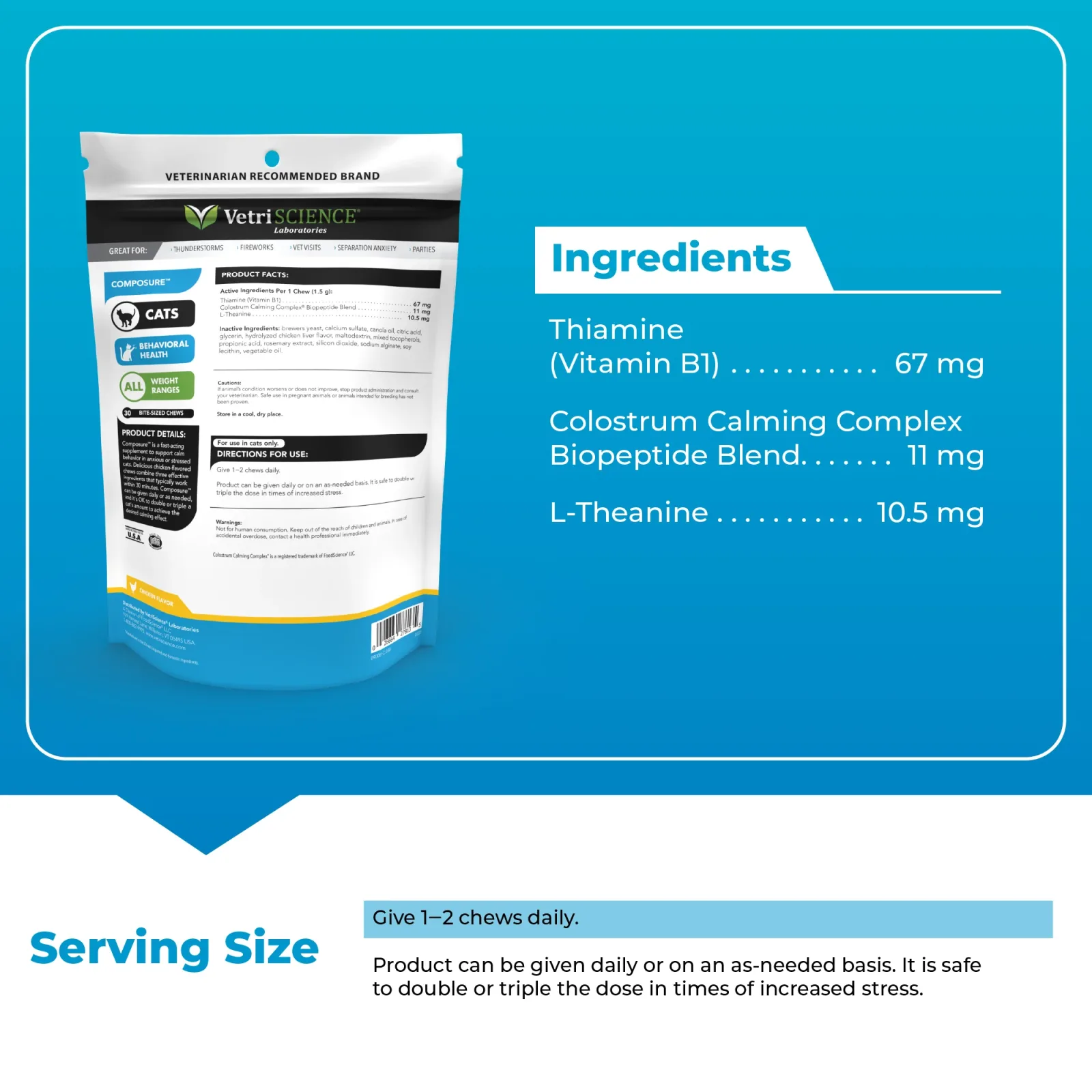VetriScience Composure Calming Supplement for Cats, Chew, Chicken Flavor 30 Count - Image 2