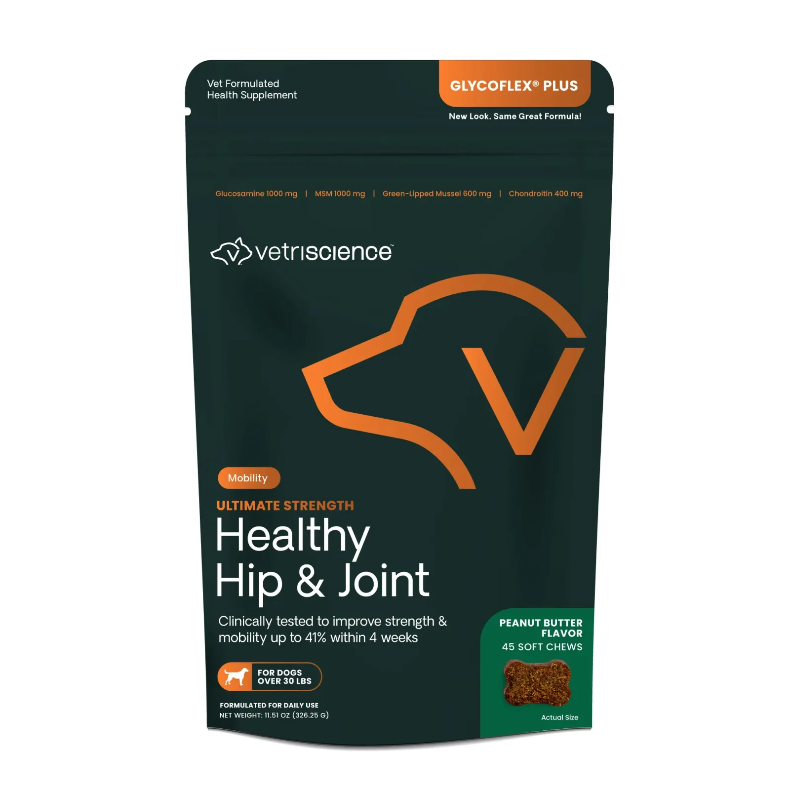 VetriScience GlycoFlex Plus Hip & Joint Dog Supplement Peanut Butter 45 ct
