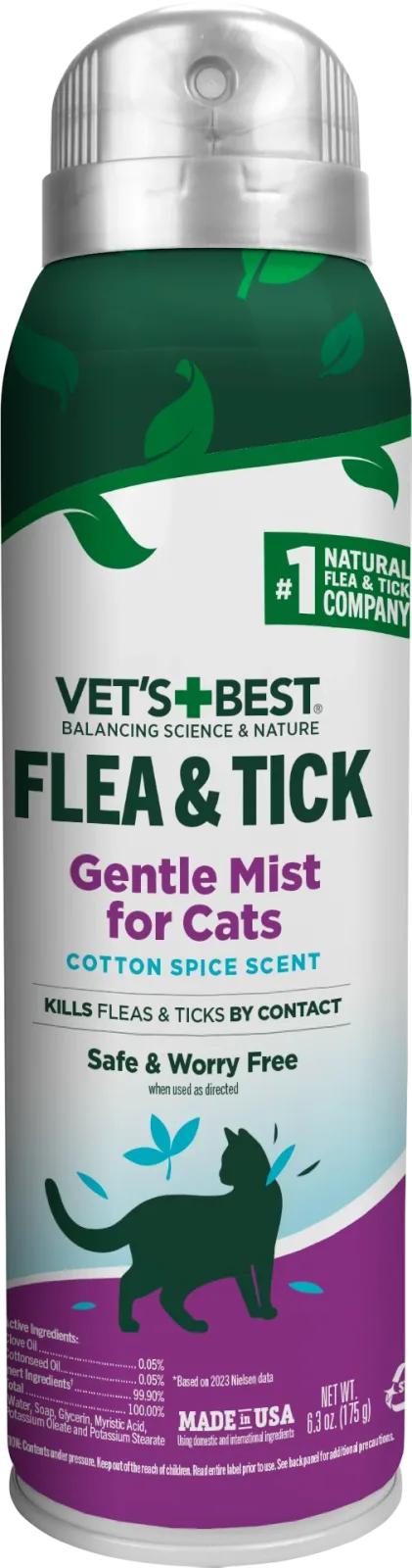 Vet's Best Flea & Tick Gentle Mist for Cats Cotton Spice Scent 6.3 oz