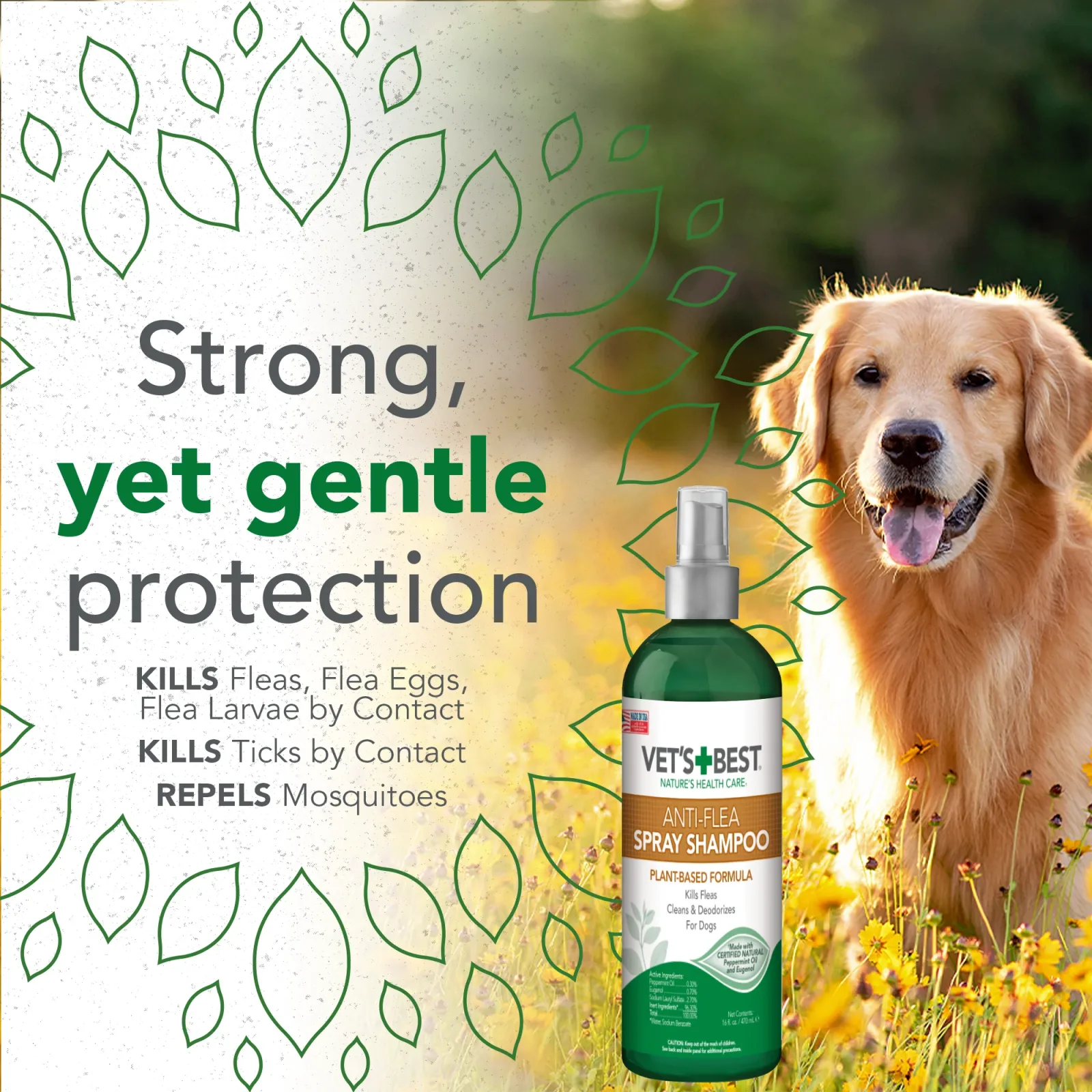 Vet's Best Natural Anti-Flea Easy Spray Shampoo 16oz - Image 2