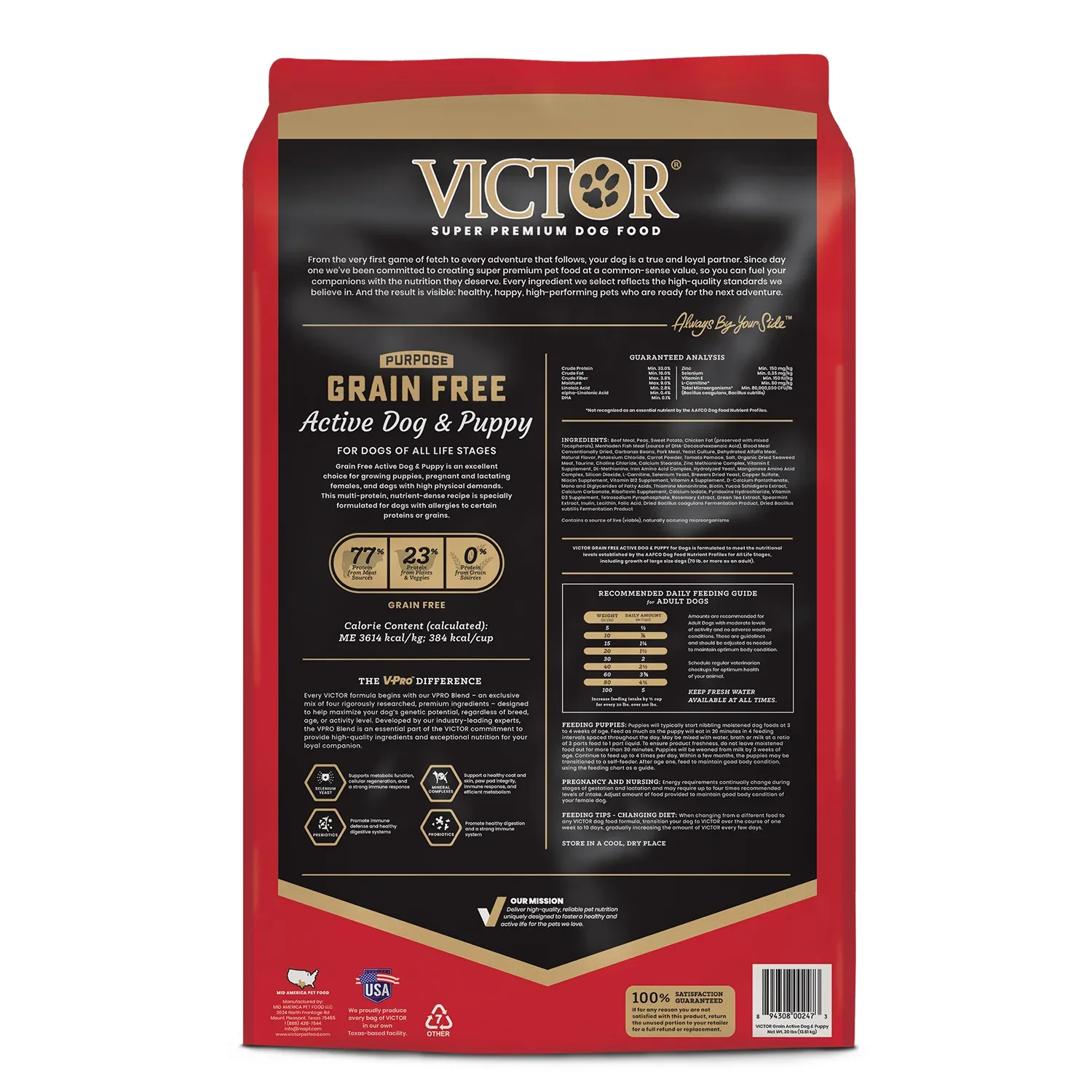 Victor Grain Free Active Dog & Puppy Dry Dog Food, 30lb - Image 2