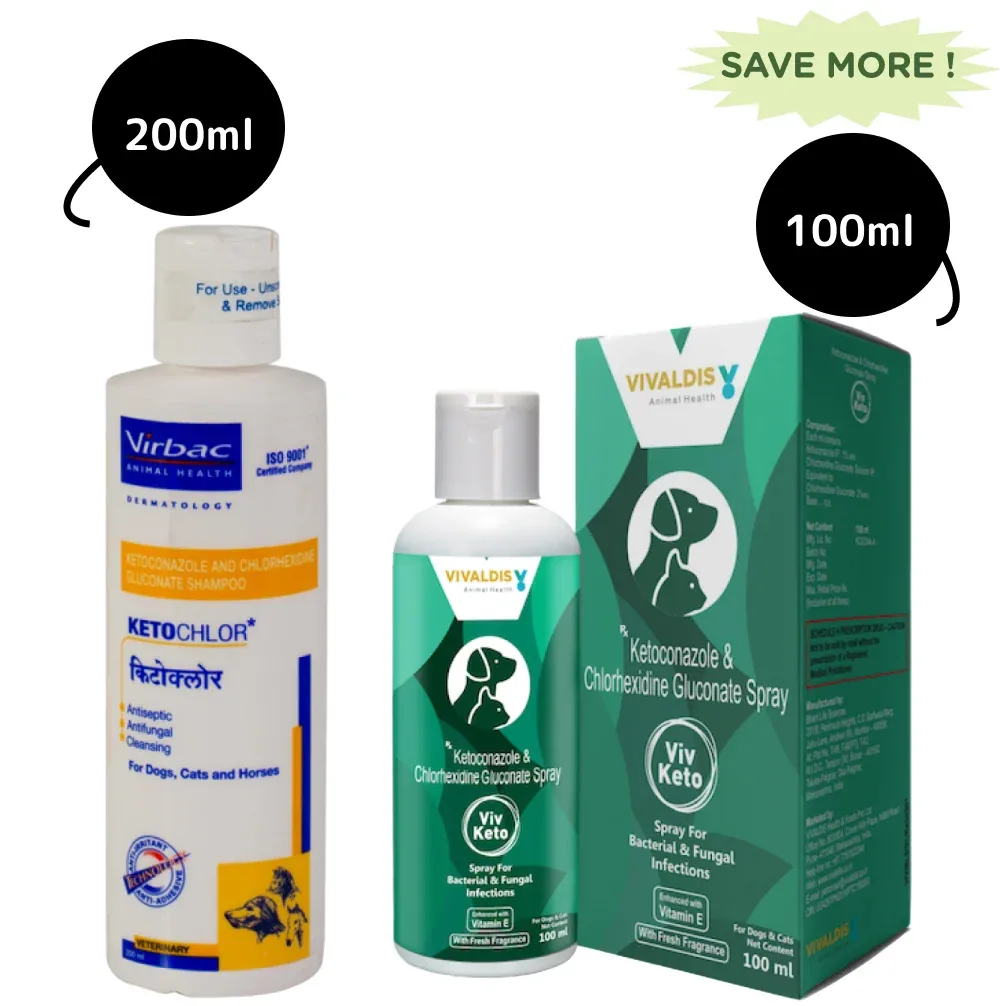 Virbac Ketochlor Shampoo (200ml) and Vivaldis Viv Keto Spray (100ml) Combo