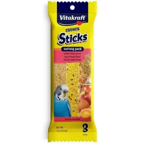 Vitakraft Crunch Sticks Variety Golden Honey, Egg & Honey, Harvest Apple Parakeet Treat 2.5 oz 3 Count
