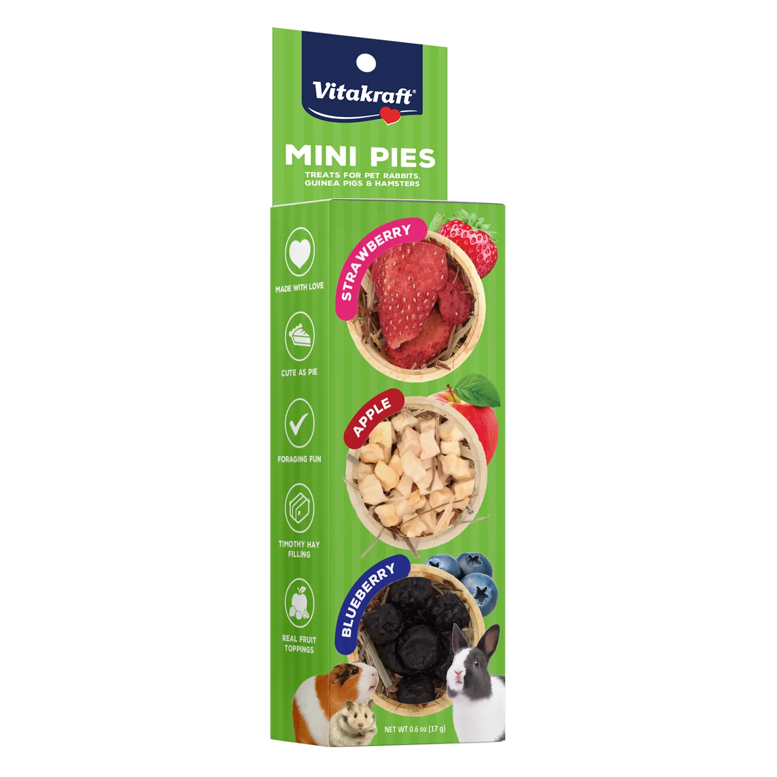 Vitakraft Mini Fruit Pies Small Animal Treat Strawberry, Apple, Blueberry 0.6 oz
