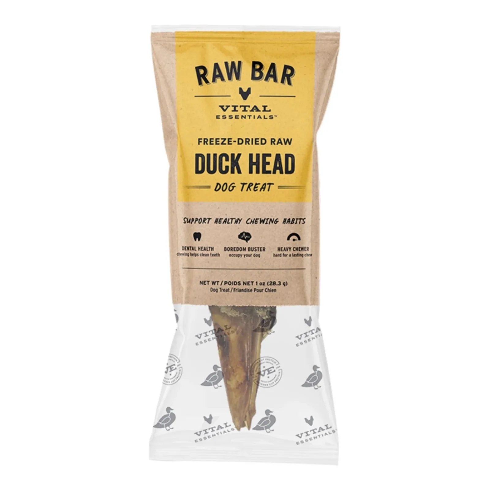 Vital Essentials Dog Raw Bar Freeze-Dried Raw Duck Head Dog Treat, 1 oz each, Case of 38