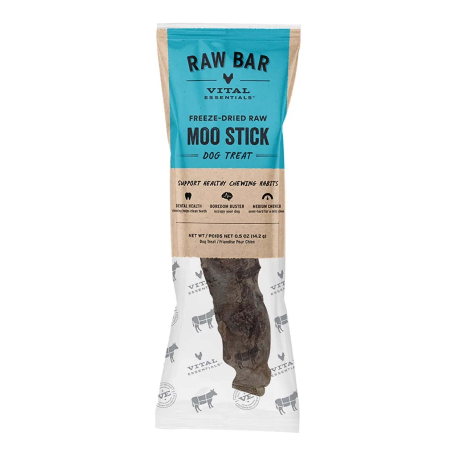 Vital Essentials Dog Raw Bar Freeze-Dried Raw Moo Stick Dog Treat, 0.5 oz each, Case of 34