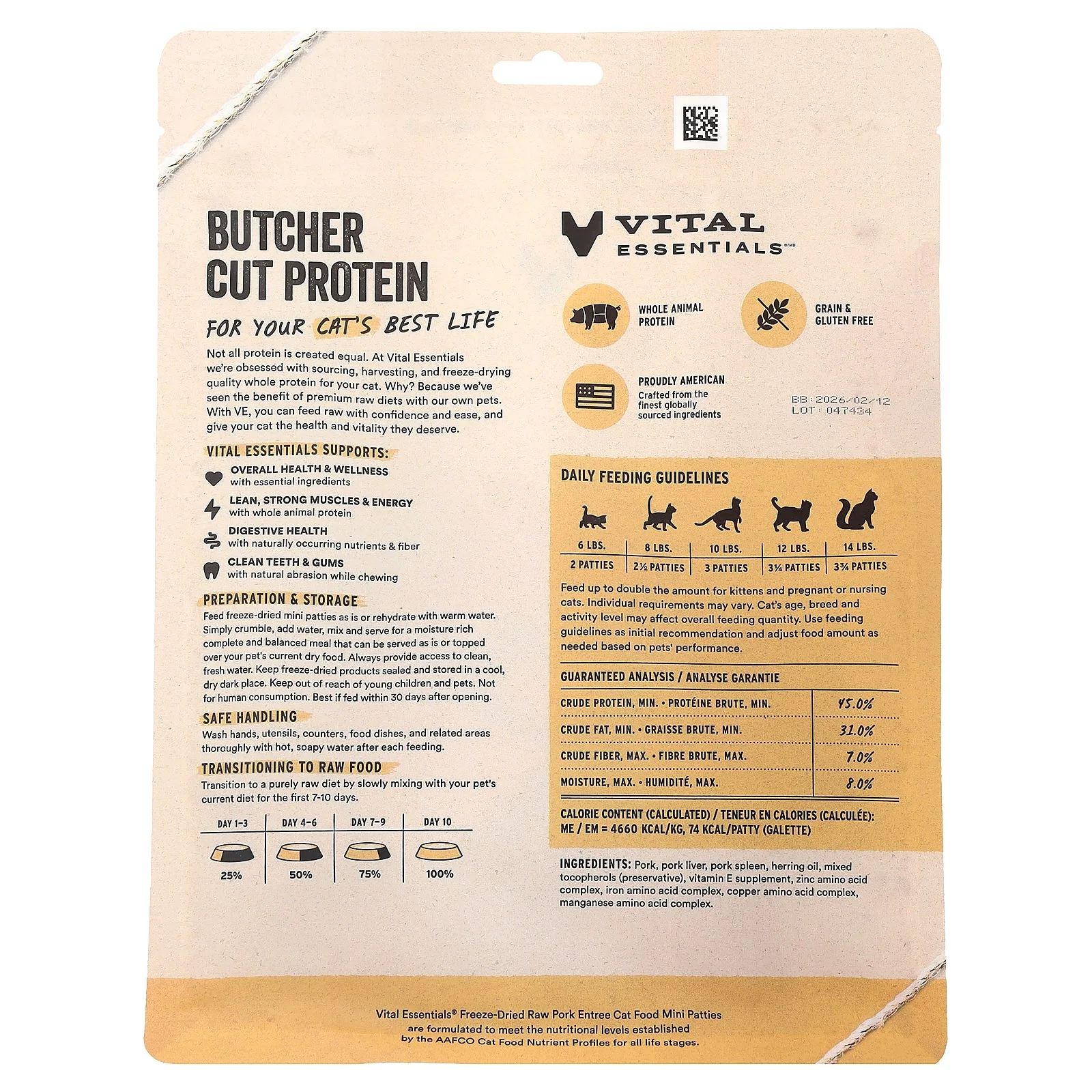 Vital Essentials, Freeze-Dried Raw Cat Food, Pork Entree, 8 oz (226.8 g) - Image 2