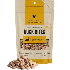 Vital Essentials Freeze Dried Raw Whole Animal Dog Treats, Duck Bites, 2 oz