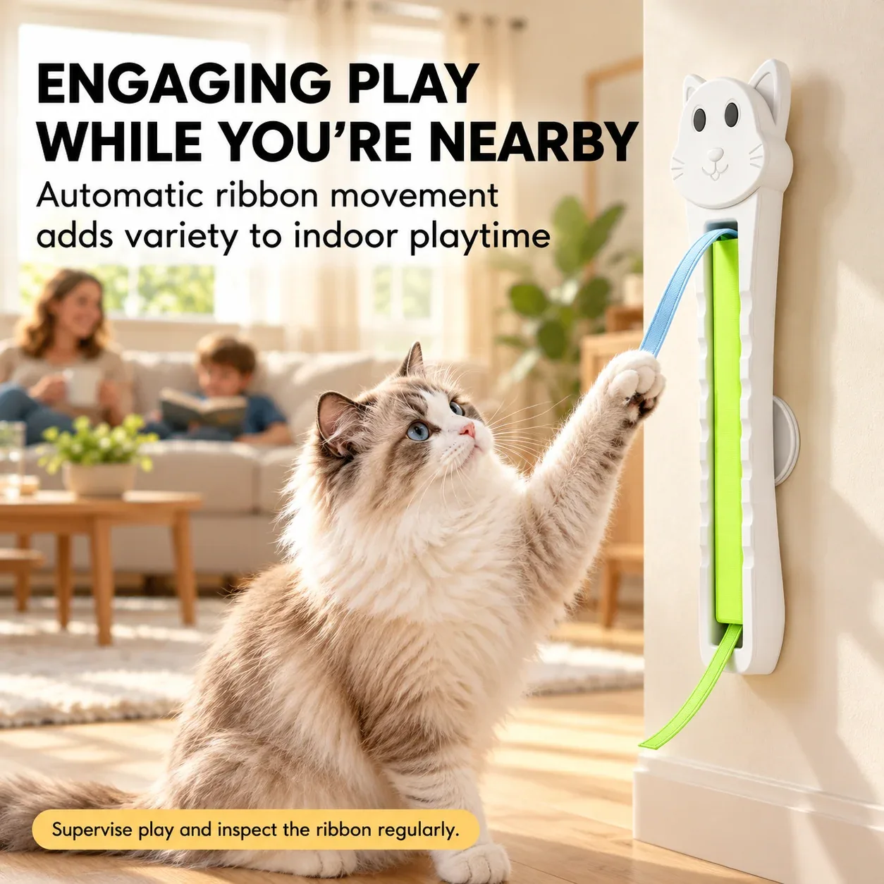 Wall-Mounted Automatic Cat Ribbon Toy – 2-Speed USB-C Rechargeable Teaser - Image 2