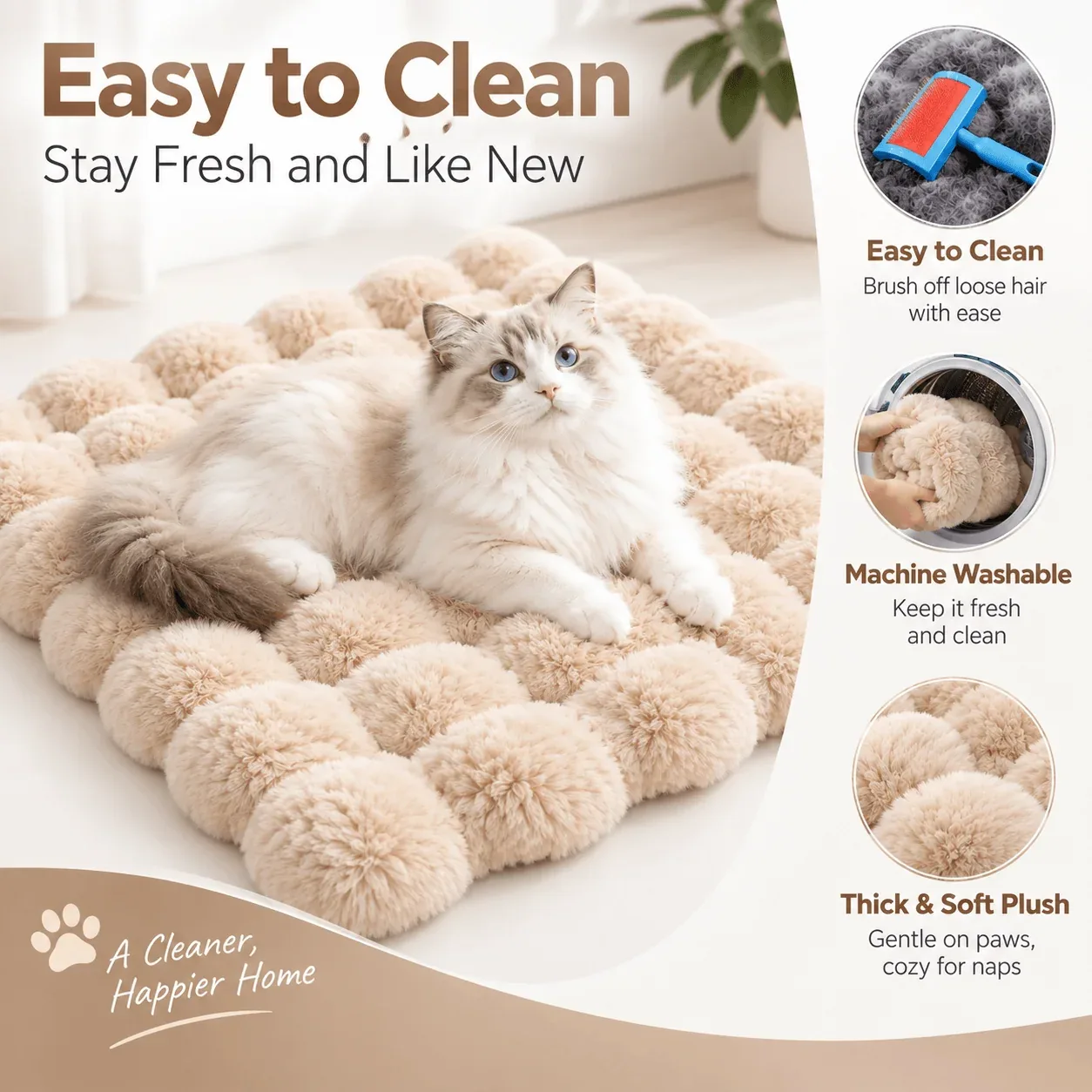 Washable Plush Pet Bed Mat for Cats & Dogs – Non-Slip - Image 2