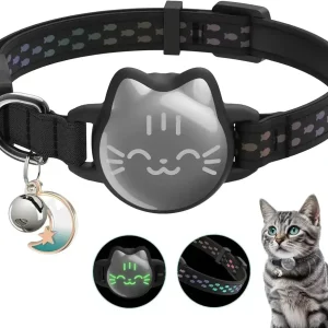Waterproof Breakaway AirTag Cat Collar with Luminous Reflective Pattern, Breakaway Buckle & Bell – Compatible with Apple AirTag 1st & 2nd Gen
