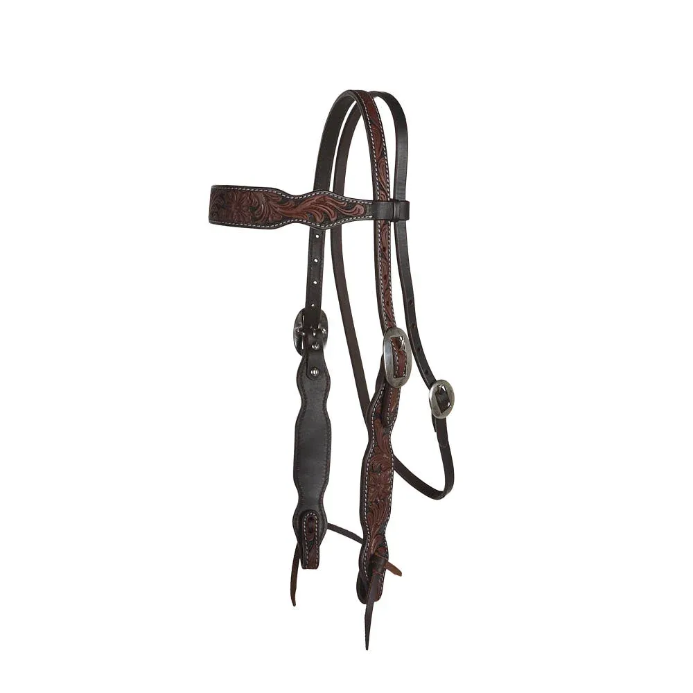 WD Tack Heavy Oiled Floral Tooled Browband Headstall