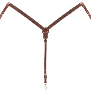 Weaver Turq Cross Carved Chestnut Breast Collar