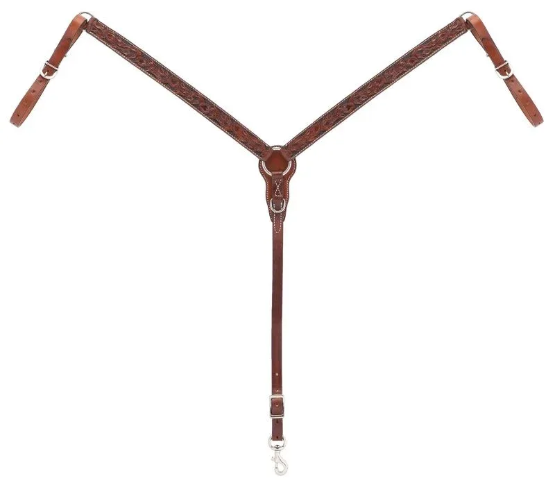 Weaver Turq Cross Carved Chestnut Breast Collar