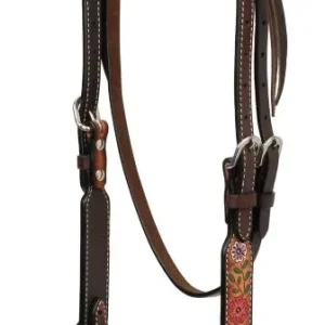 Weaver Turq Cross Floral Vine Browband Headstall
