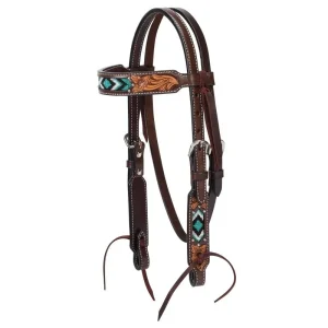 Weaver Turq Cross Turq Bead Flor Pony BB Headstall