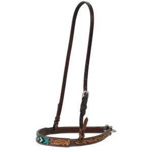 Weaver Turq Cross Turq Bead Floral Carved Noseband