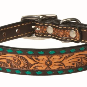 Weaver Turquoise Cross Floral Buckstitch Dog Collar
