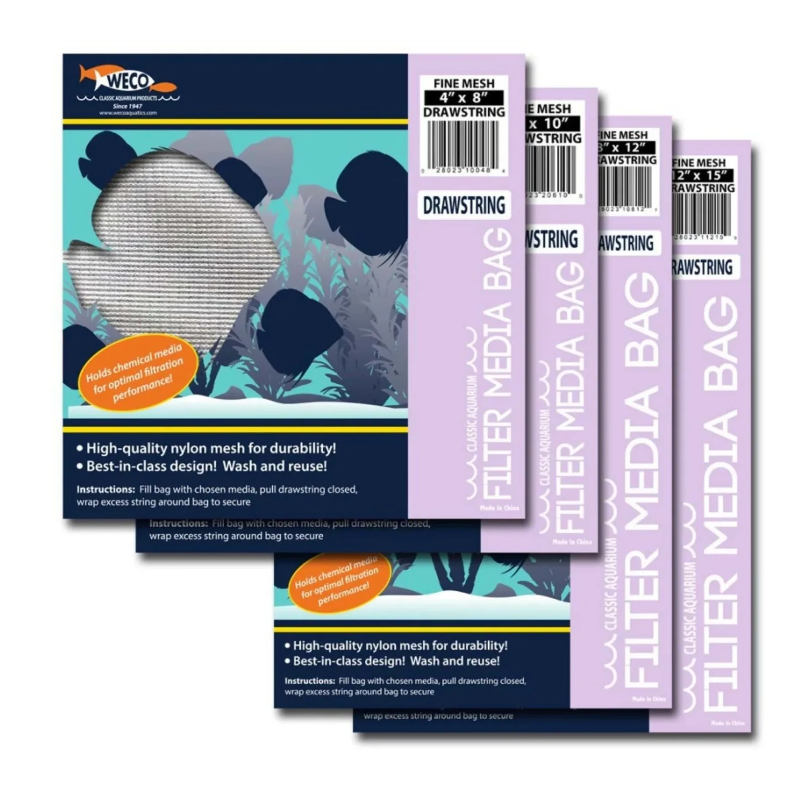 Weco Products Fine Mesh Drawstring Aquarium Filter Media Bag, White, 6 in x 10 in