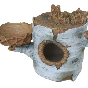 Weco Wecorama Sleepy Hollows Birch Den Lodge Terrarium Ornament with Feeder Brown, Silver