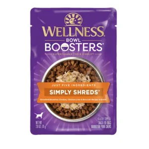 Wellness Bowl Boosters Simply Shreds Boneless Chicken, Chicken Liver & Broccoli Recipe in Broth Dog Food Topper
