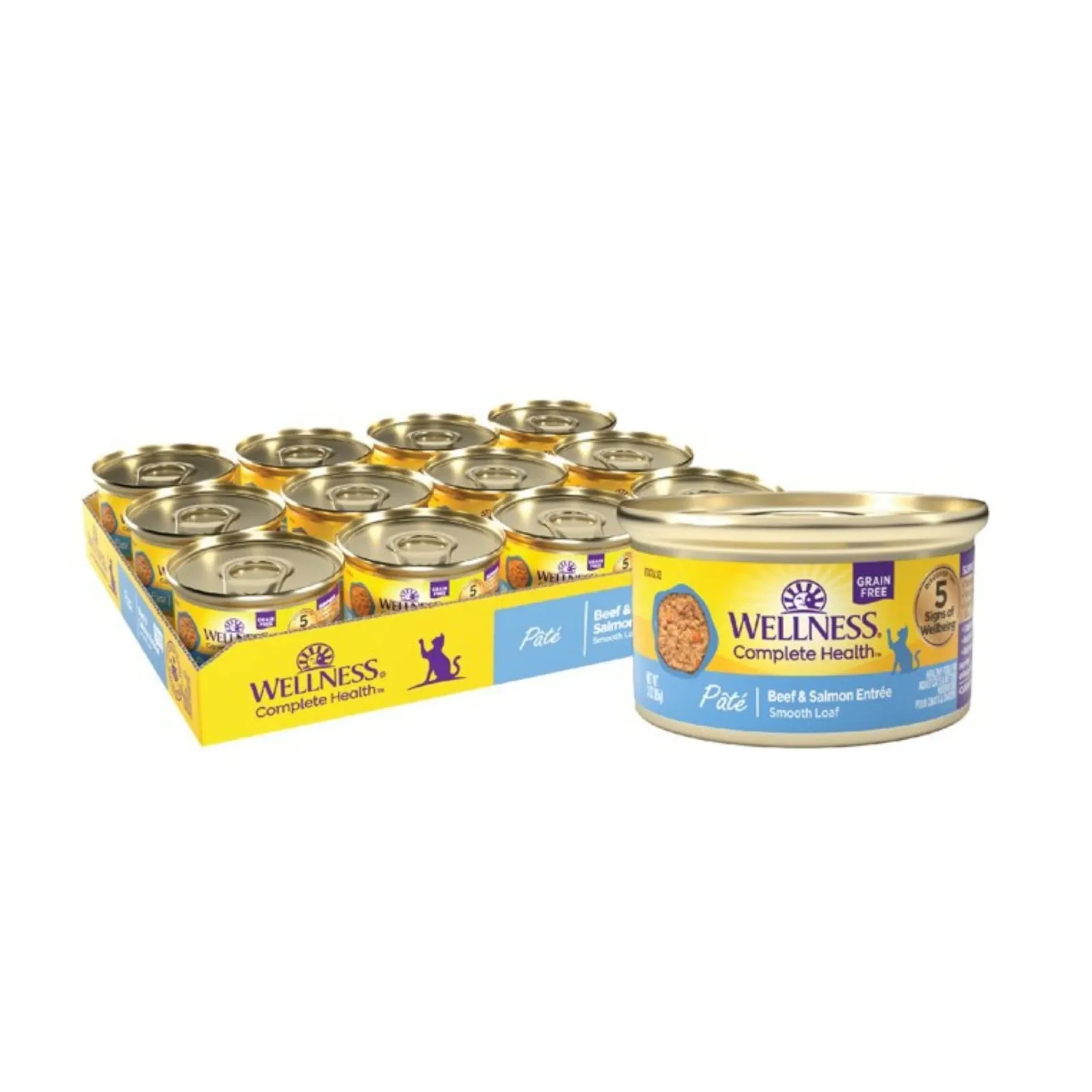 Wellness Complete Health Cat Grain-Free Wet Cat Food - Beef and Salmon Pate, 3 oz each, Case of 24