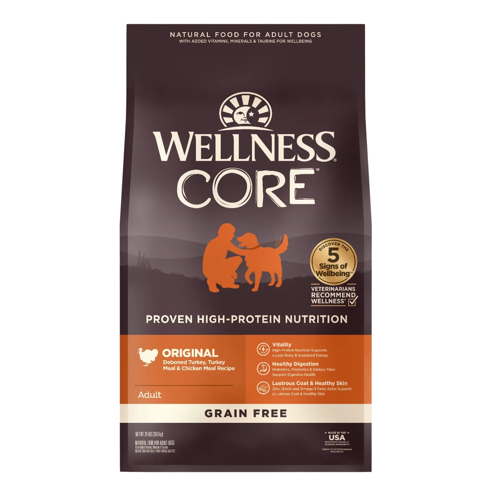 Wellness CORE Natural Grain Free Dry Dog Food, Original Turkey & Chicken, 24-Pound Bag