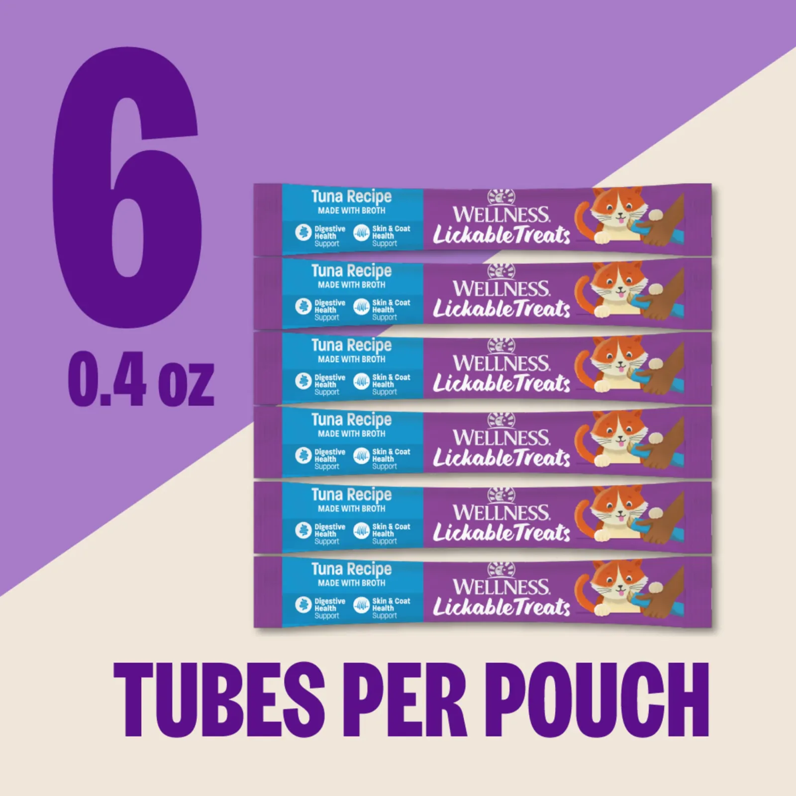 Wellness Lickable Soft Puree Cat Treats Tuna Recipe 0.4 oz Tubes, Pack of 6 - Image 2