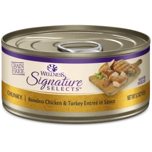 Wellness Signature Selects Grain Free Natural Chunky White Meat Chicken and Turkey Entree in Sauce Wet Canned Cat Food
