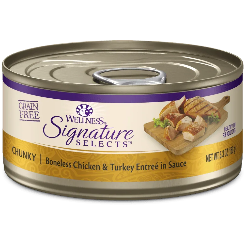 Wellness Signature Selects Grain Free Natural Chunky White Meat Chicken and Turkey Entree in Sauce Wet Canned Cat Food