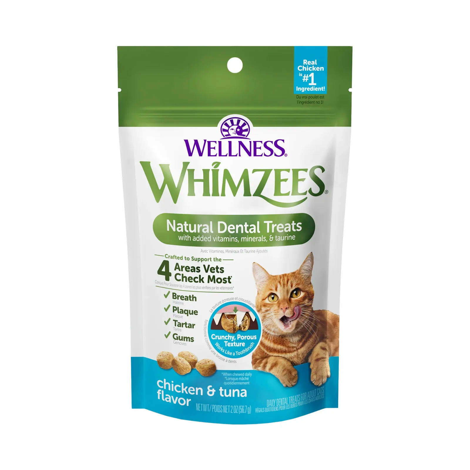 Wellness WHIMZEES Cat Chicken and Tuna Flavor Dental Treats, 2 oz