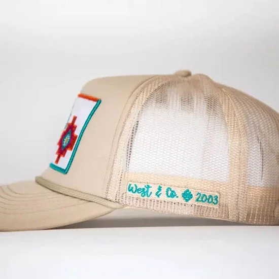 West And Company &Co Aztec Embroidered Khaki Trucker Cap - Image 2