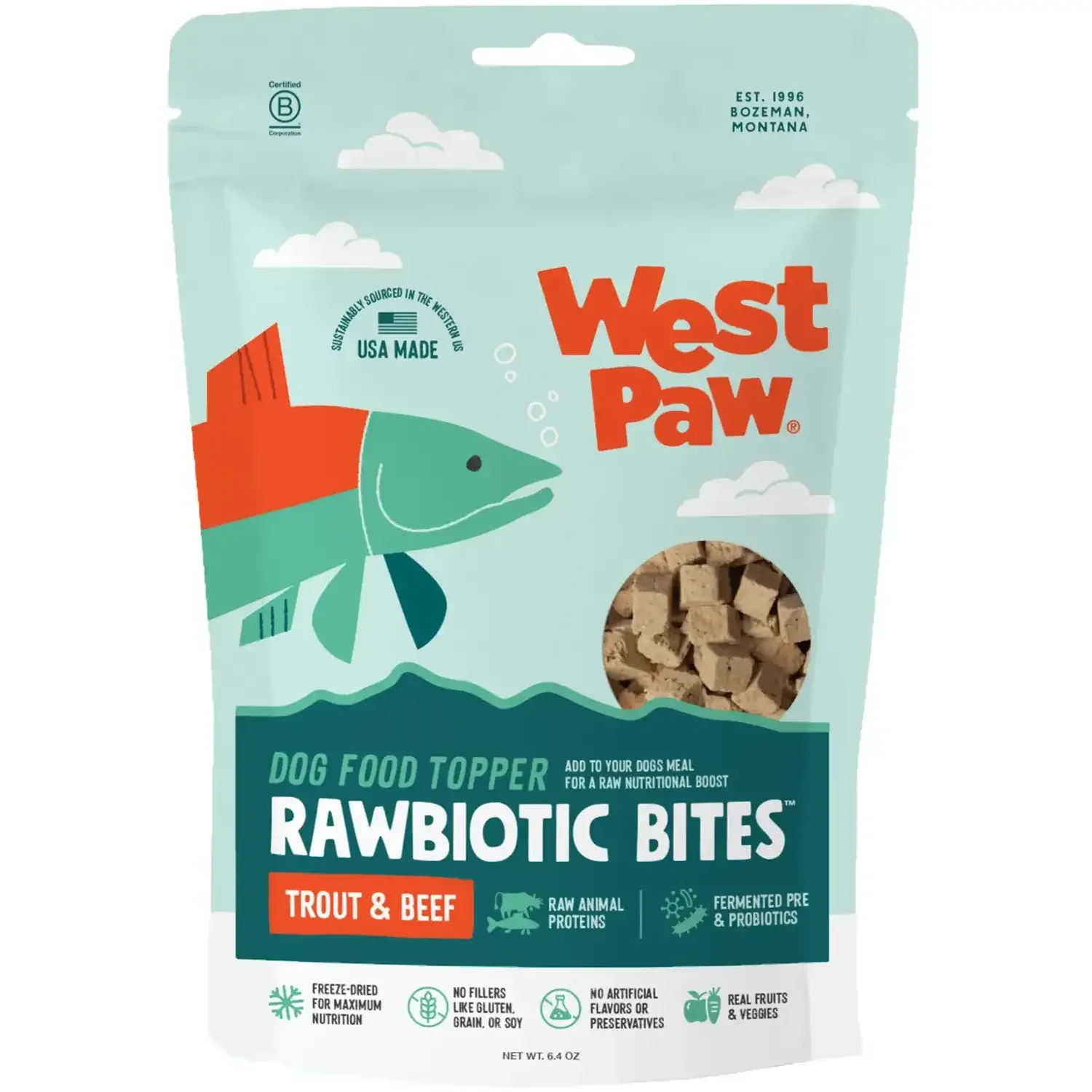 West Paw Trout & Beef Rawbiotic Bites Topper