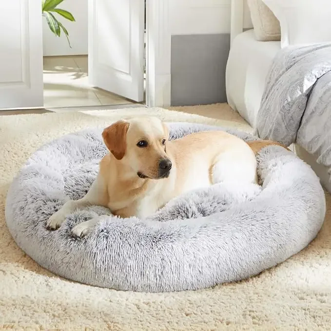 Western Home Calming Soft Round Dog & Cat Bed | Faux Fur Anti-Anxiety Cuddler