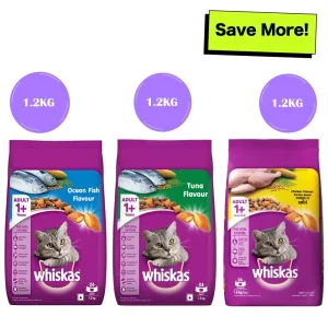 Whiskas Chicken, Ocean Fish and Tuna Flavour Adult Cat Dry Food Combo