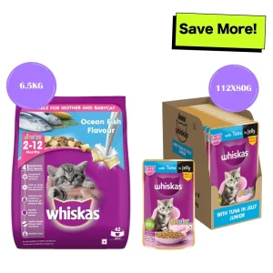 Whiskas Tuna in Jelly Kitten Wet Food and Ocean Fish Kitten Dry Food Combo