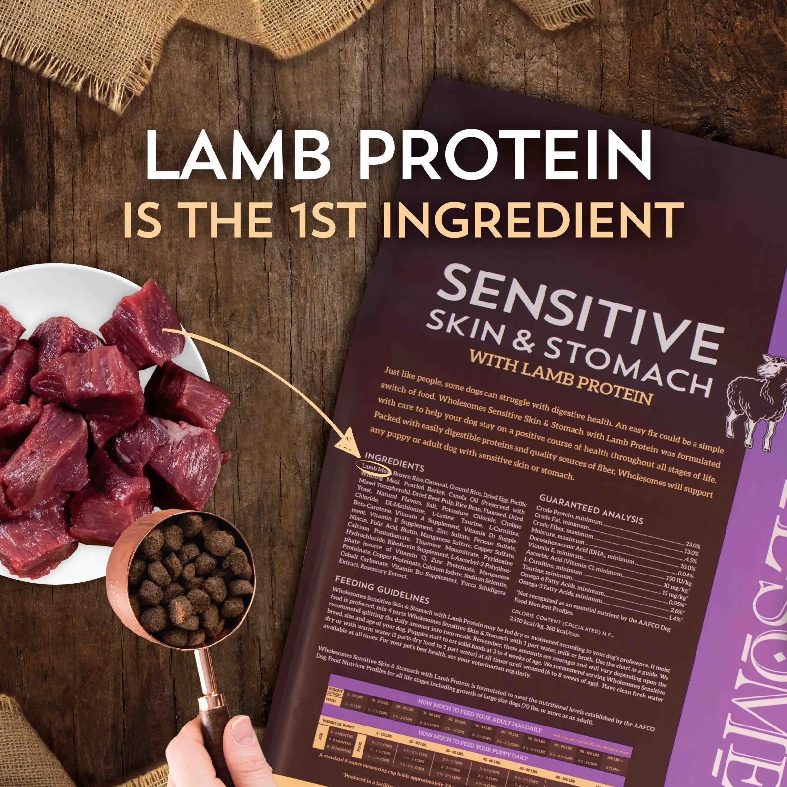 Wholesomes Sensitive Skin & Stomach with Lamb Protein Dry Dog Food 30 lb - Image 2