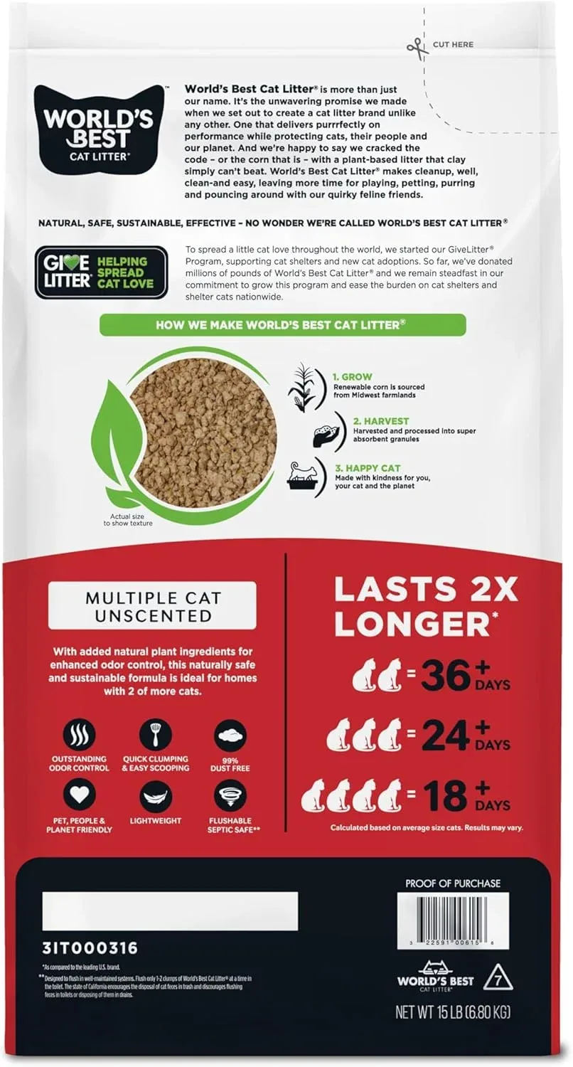 World's Best Cat Litter® 15lb Multiple Cat Unscented - Image 2