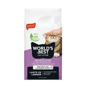 World's Best Cat Litter Lavender Scented Clumping Corn Cat Litter, Multi-Cat, 15lb