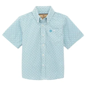 Wrangler Boy's Teal Print Short Sleeve Shirt